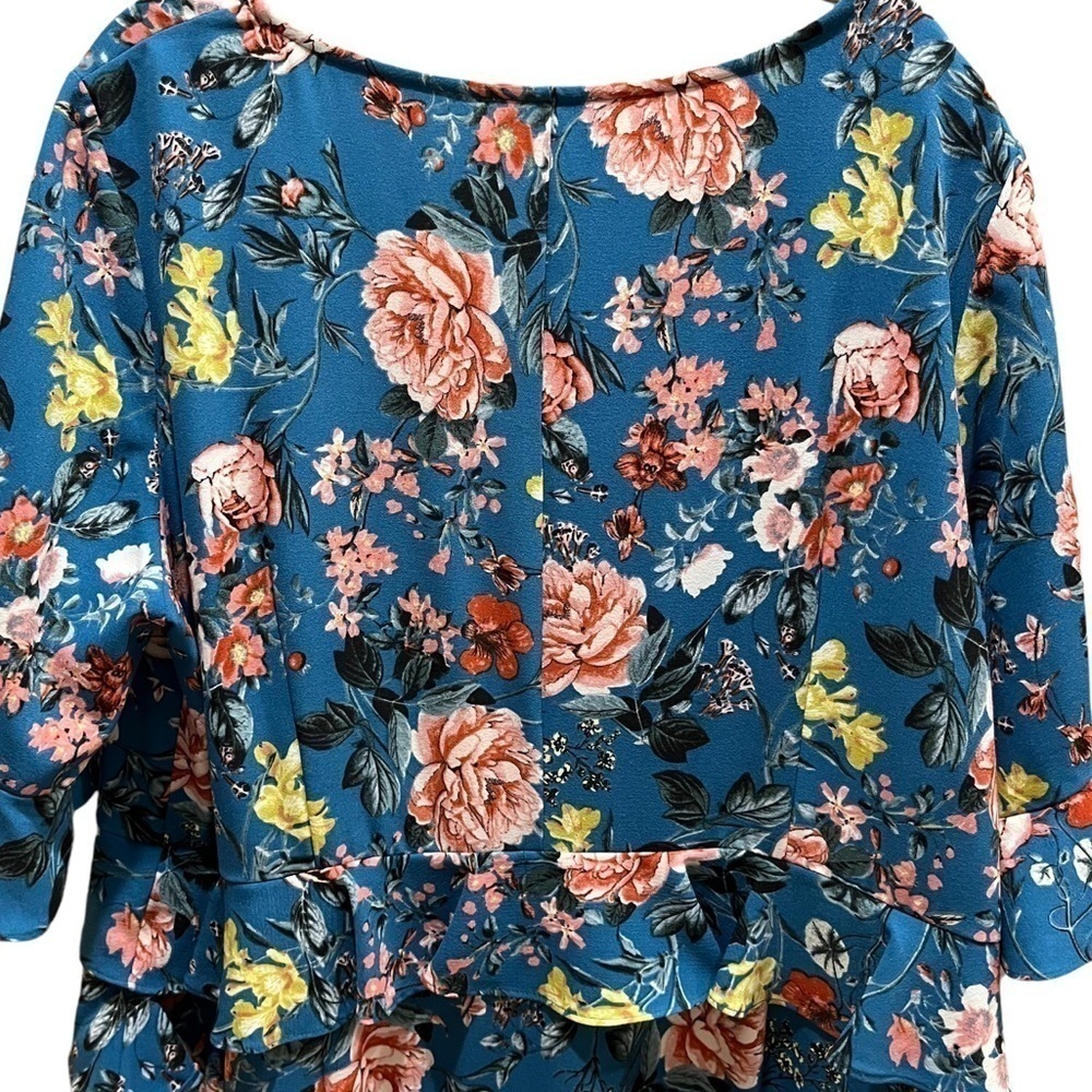 Laundry by Shelli Segal Teal Blue Floral Print Asymmetrical Ruffled Dress Sz 18W - Picture 10 of 10